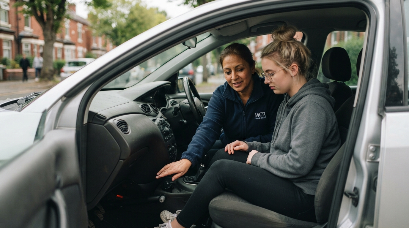 Female driving instructor with pupil
